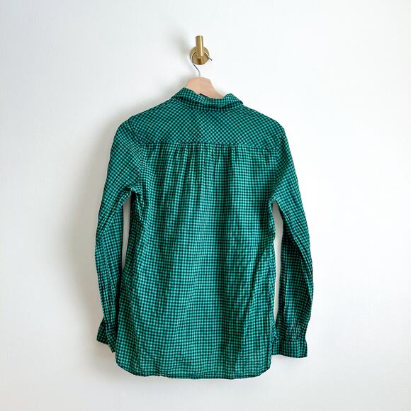 J. Crew Gathered Popover Top Green Blue 2 - Picture 6 of 7